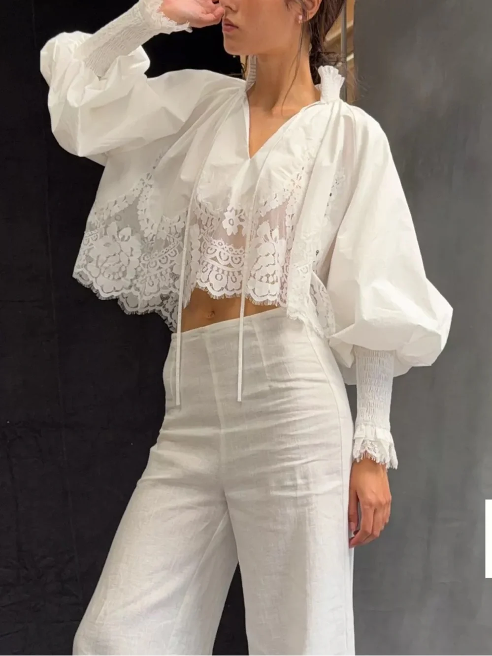 Anthropologie Mare Mare Lace Inset Long-Sleeve Blouse